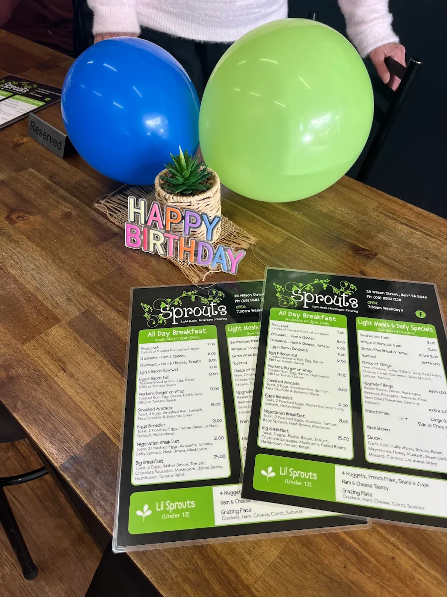 Menu, Sprouts Cafe