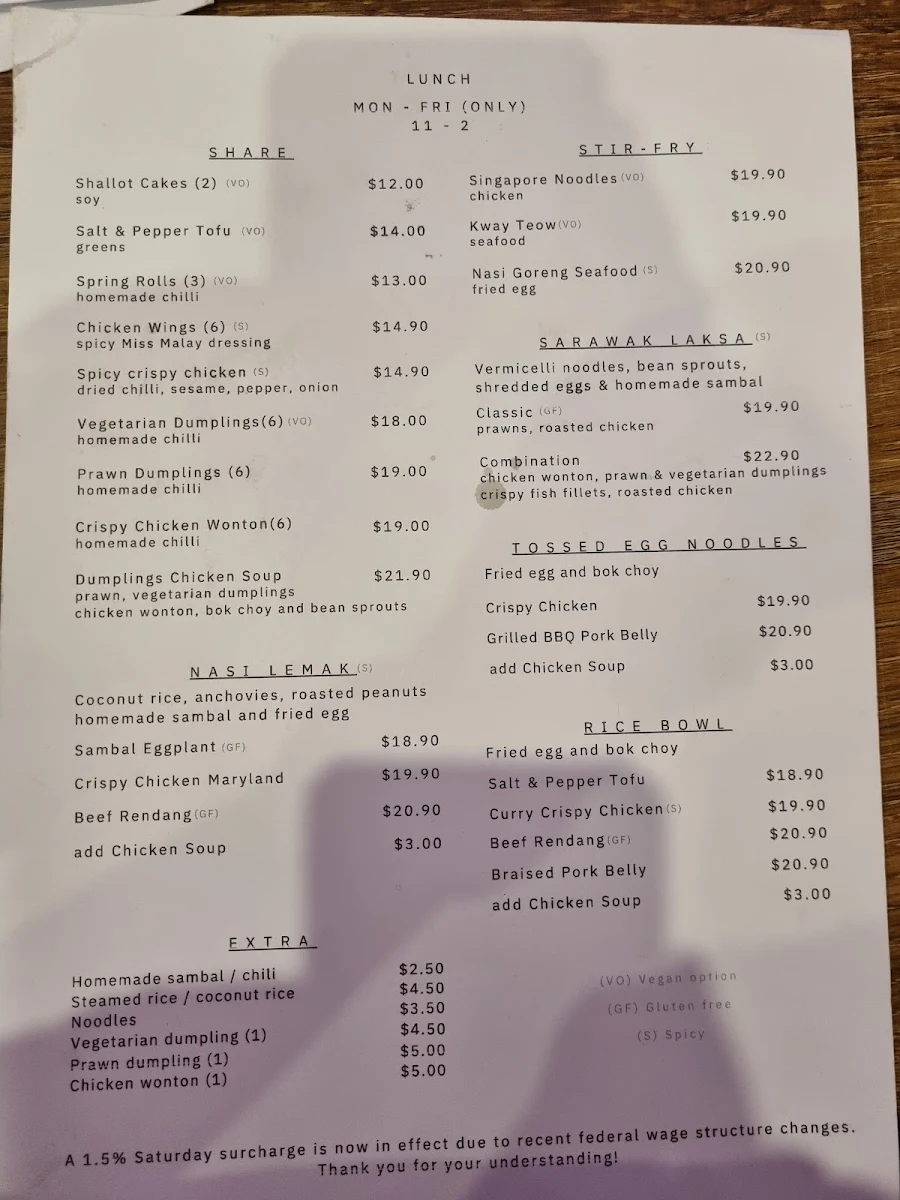 Menu, Miss Malay