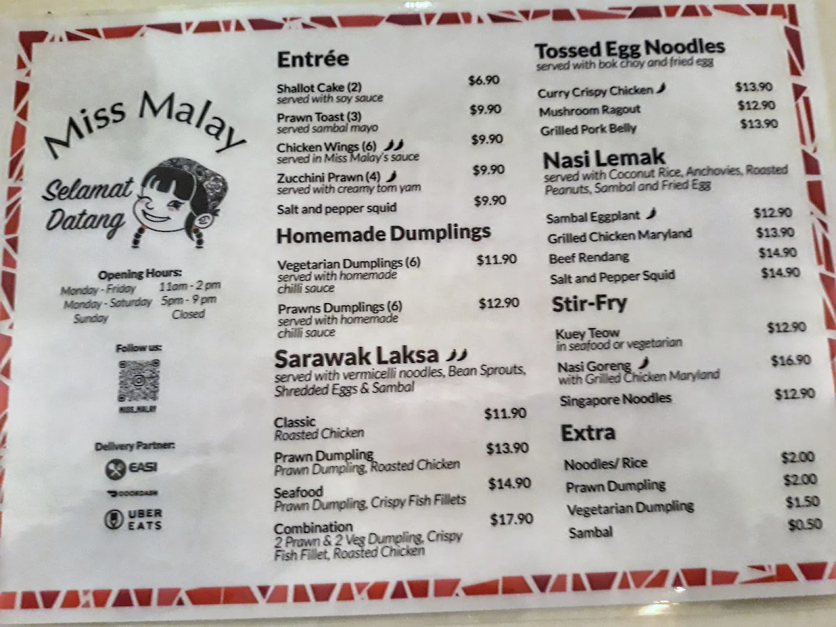 Menu, Miss Malay