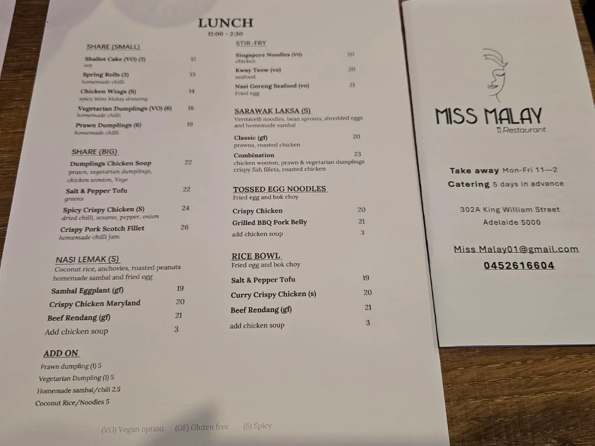 Menu, Miss Malay