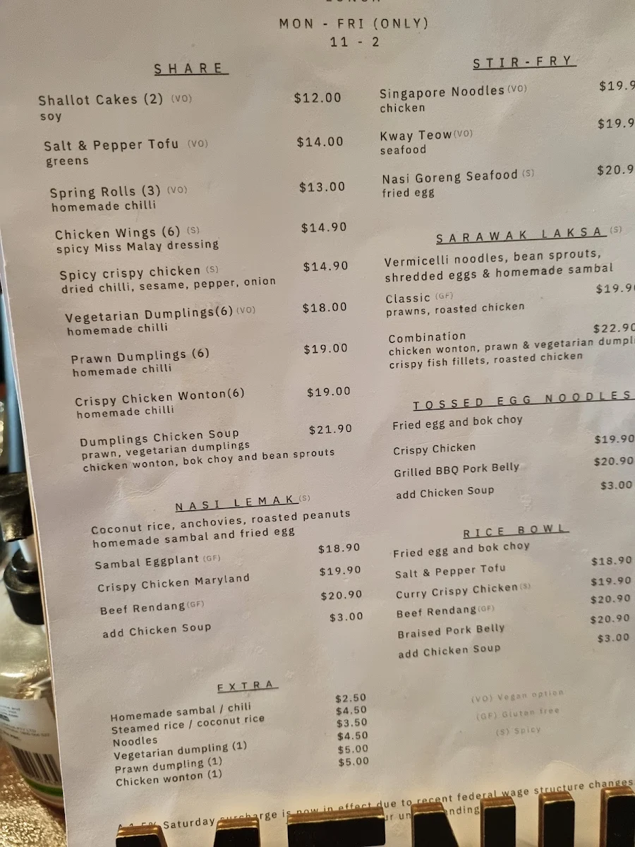 Menu, Miss Malay