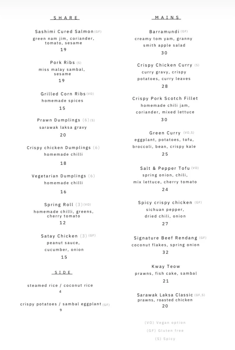 Menu, Miss Malay