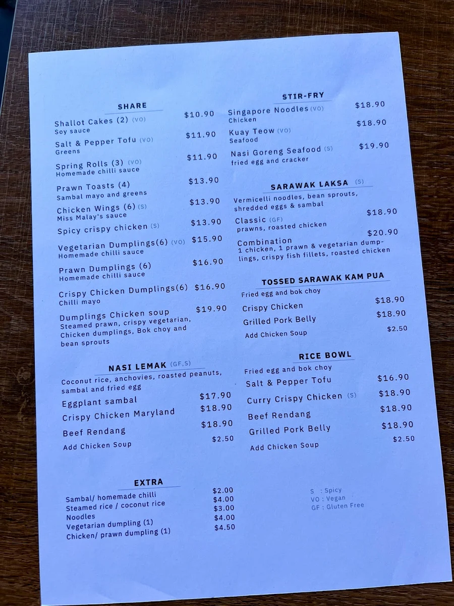 Menu, Miss Malay