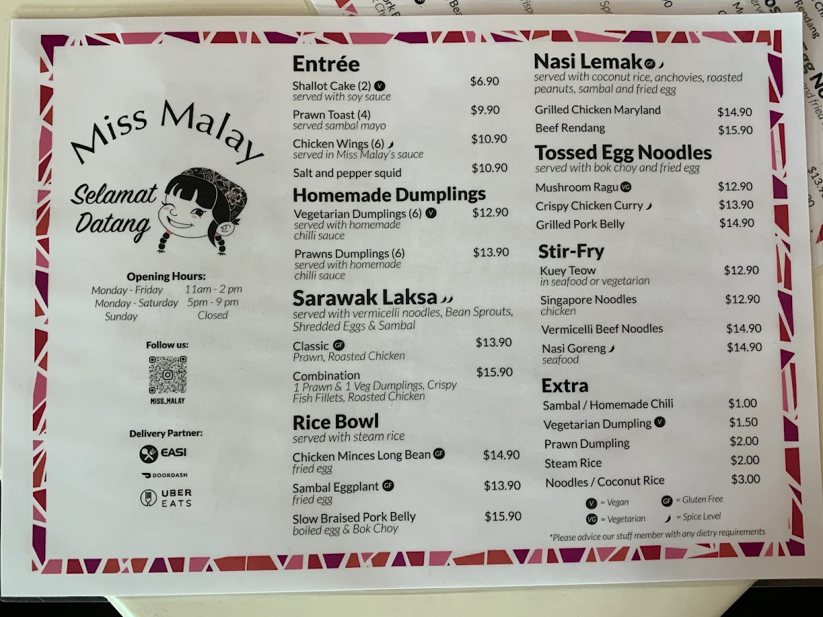 Menu, Miss Malay