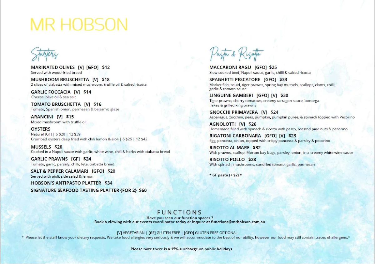 Menu, Mr Hobson