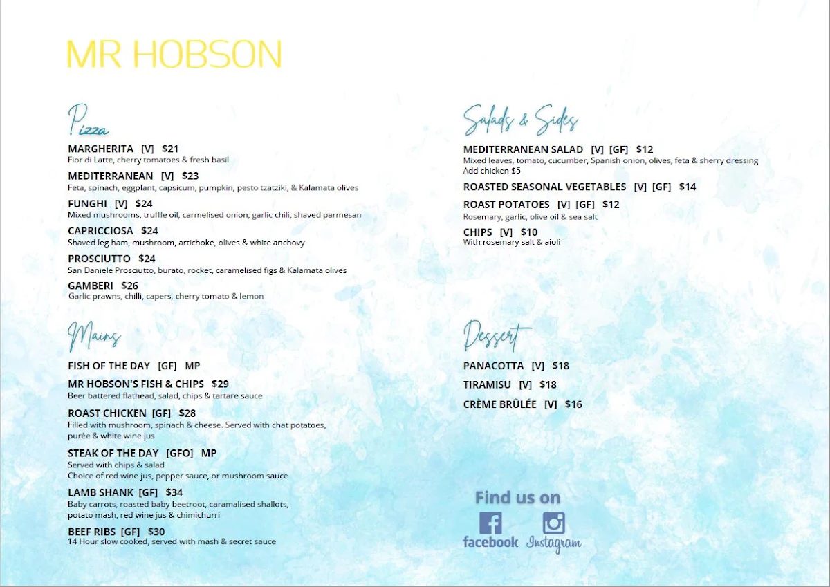 Menu, Mr Hobson