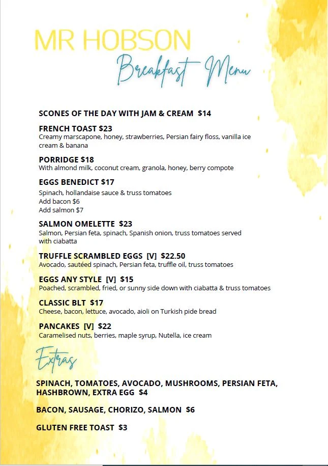 Menu, Mr Hobson