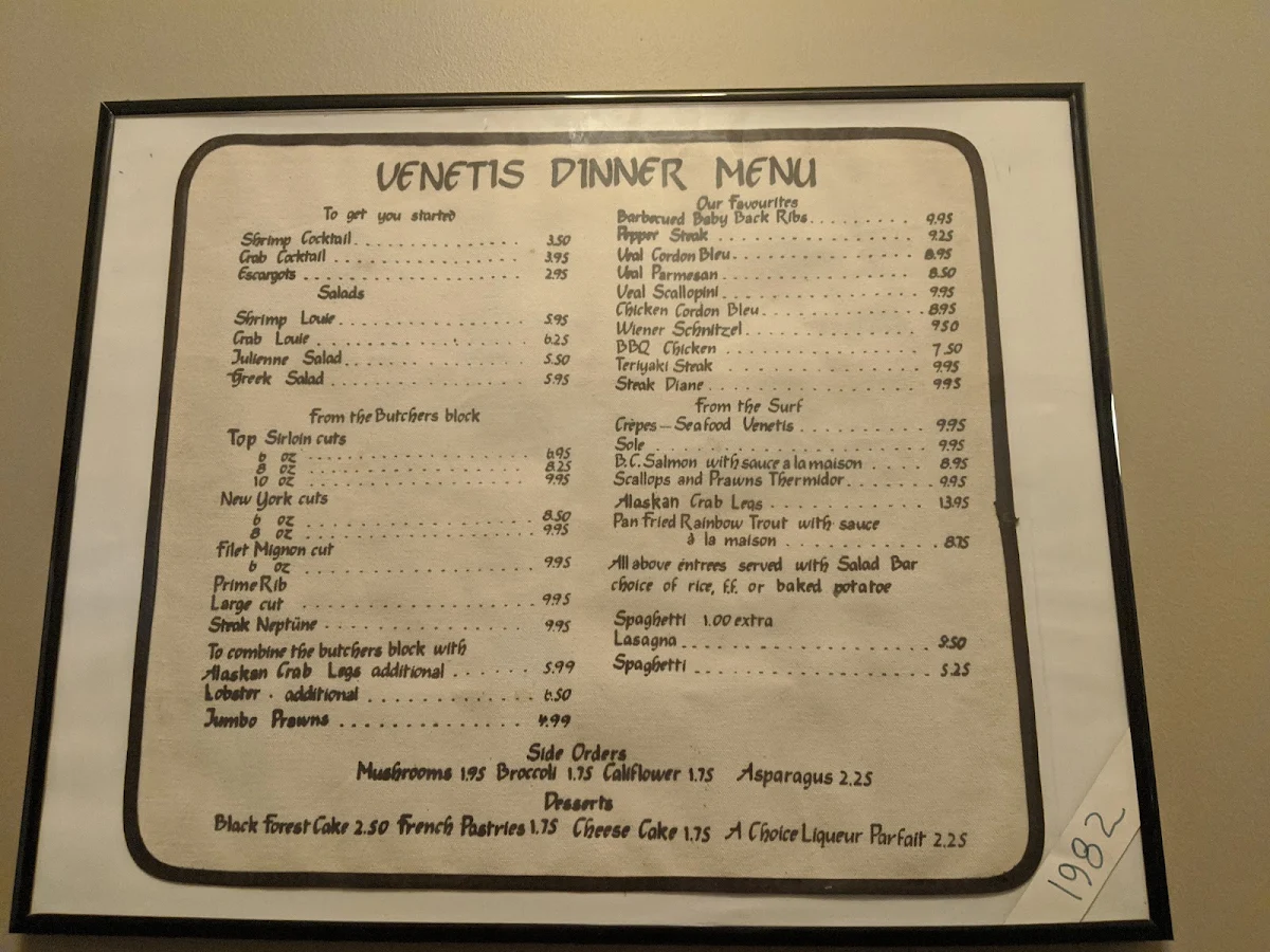 Menu, Venetis Restaurant