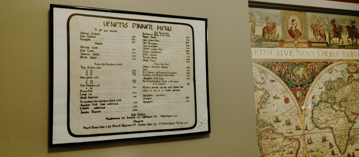 Menu, Venetis Restaurant