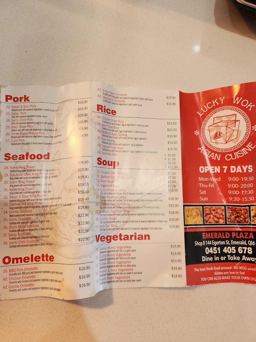 Menu, Lucky Wok