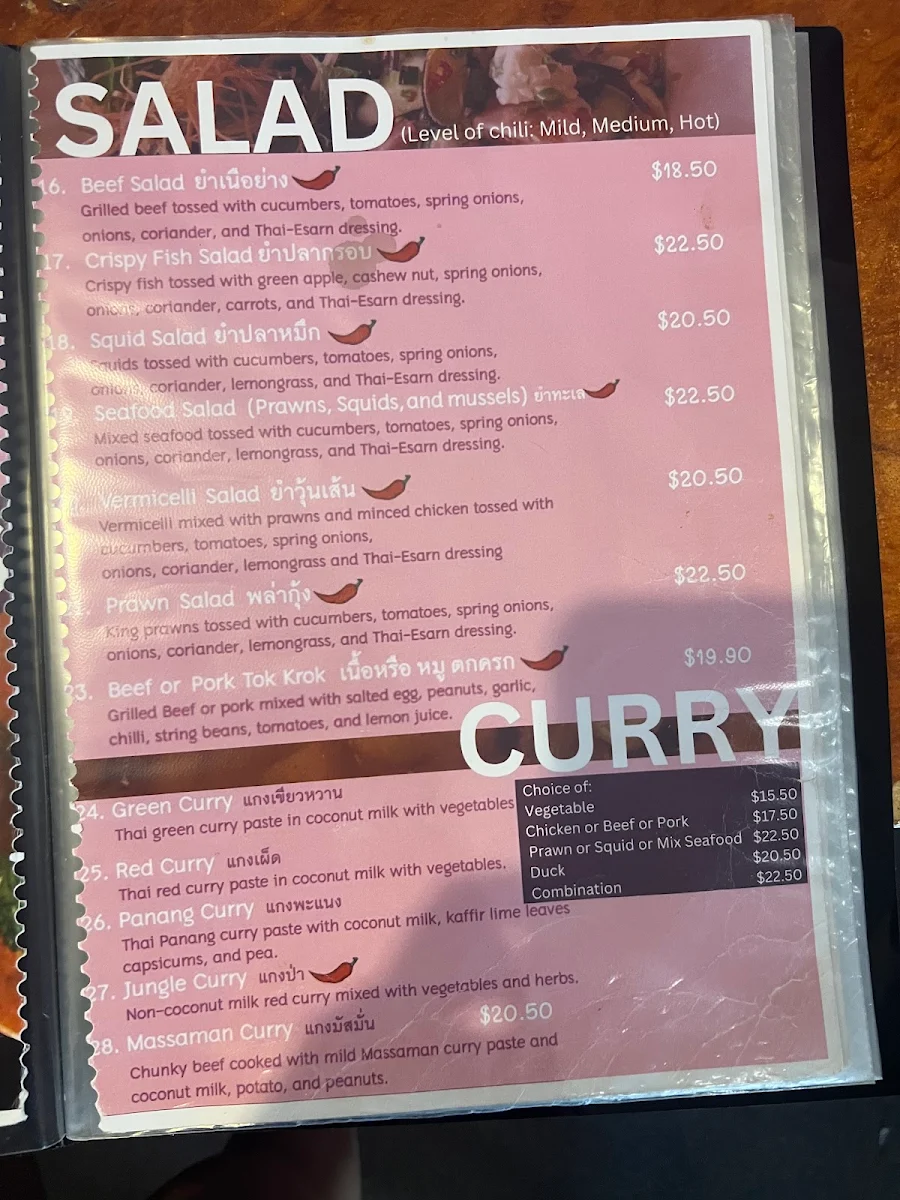 Menu, Thai Esarn @ Bayswater