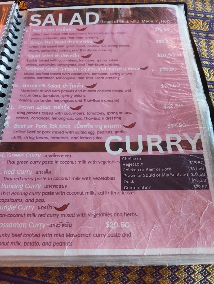 Menu, Thai Esarn @ Bayswater