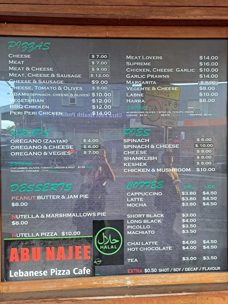 Menu, Abu Najee Lebanese Pizza