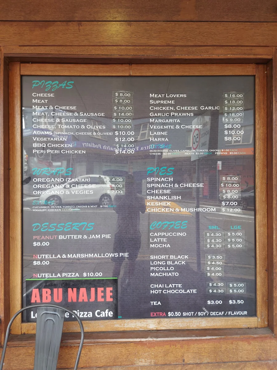 Menu, Abu Najee Lebanese Pizza