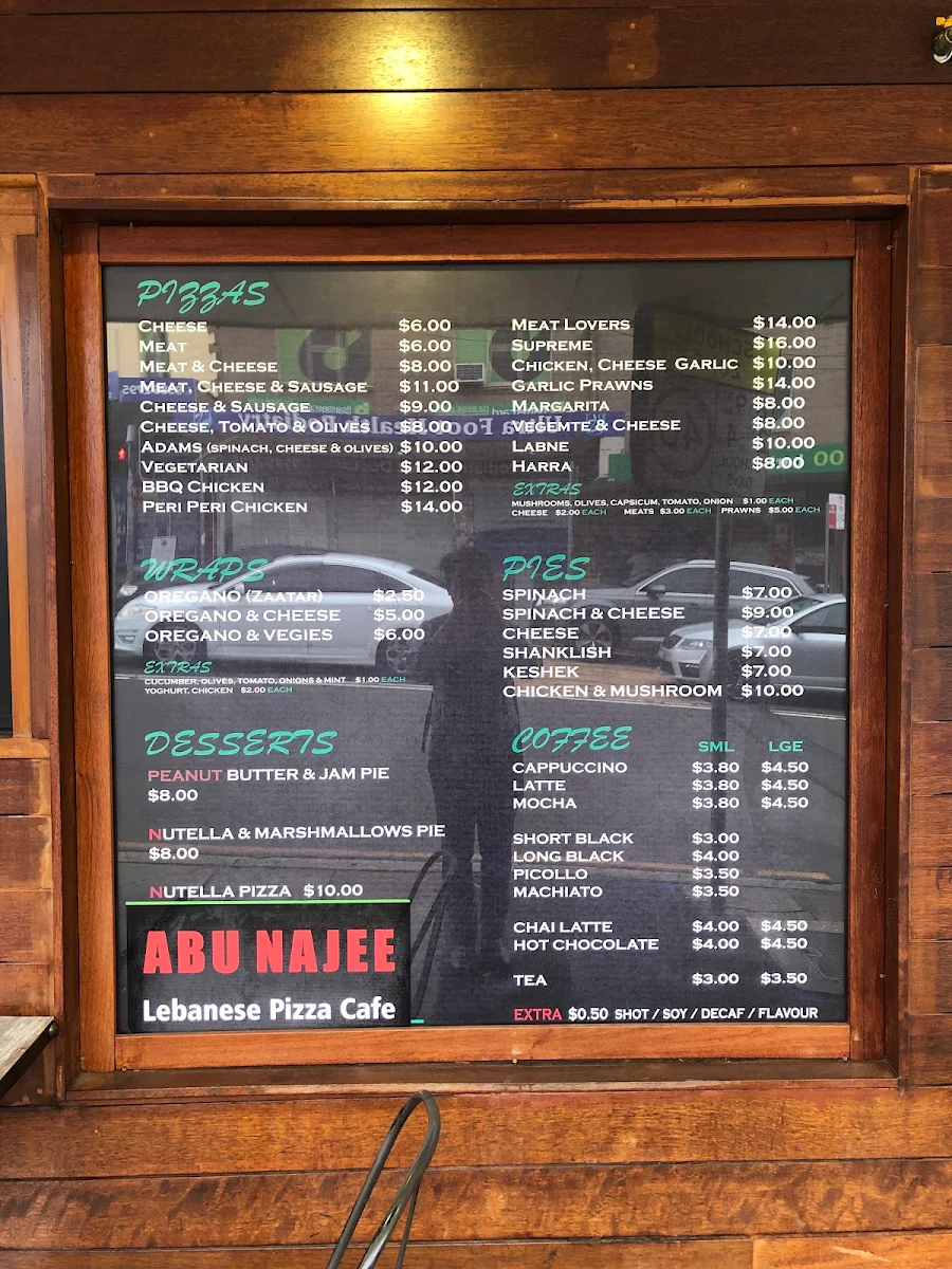 Menu, Abu Najee Lebanese Pizza