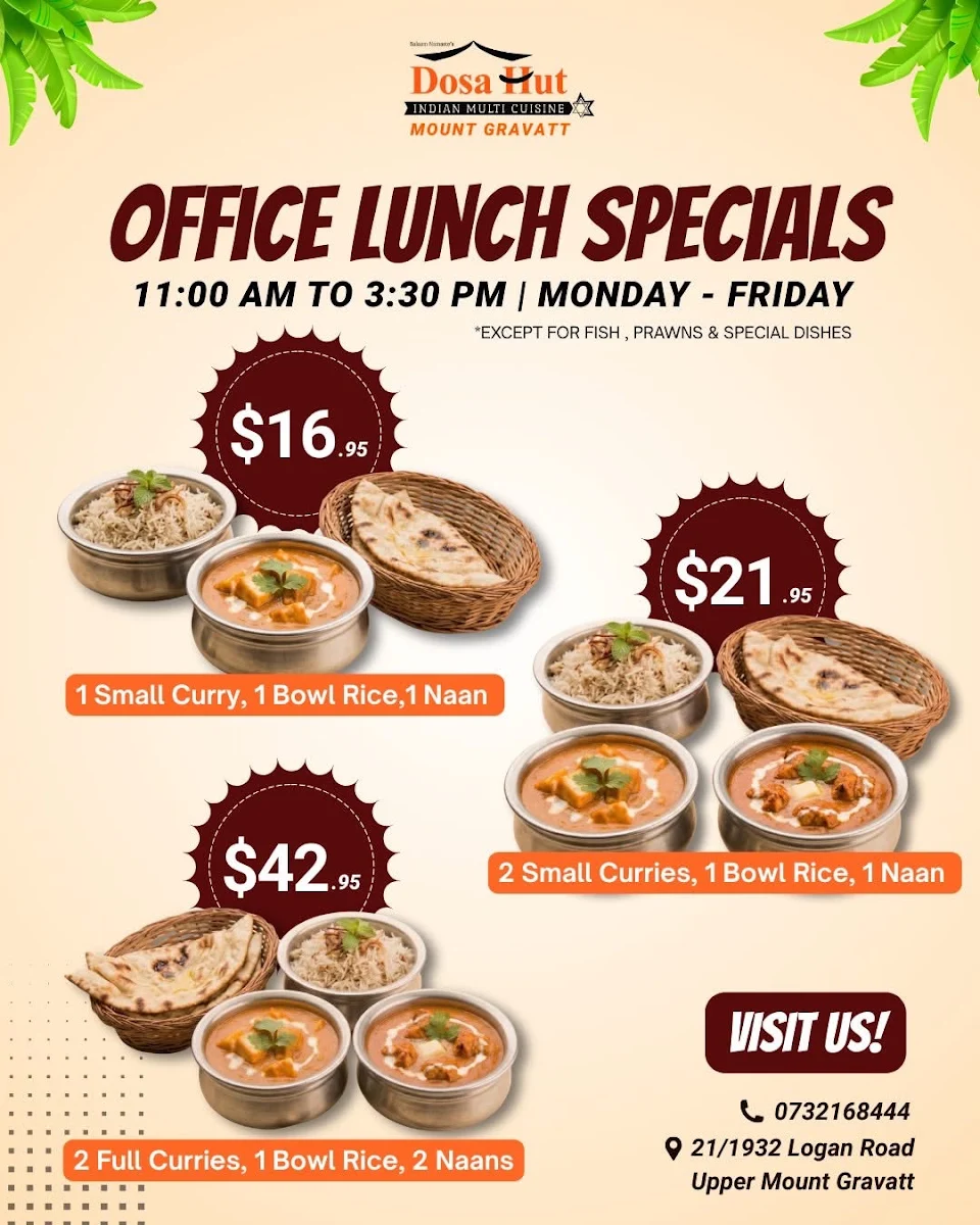 Menu, Dosa Hut Indian Multi Cuisine Restaurant Mount Gravatt