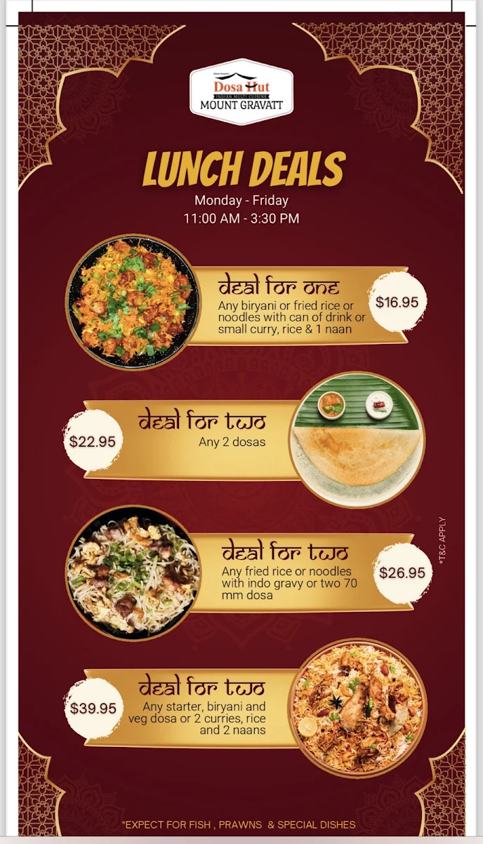 Menu, Dosa Hut Indian Multi Cuisine Restaurant Mount Gravatt
