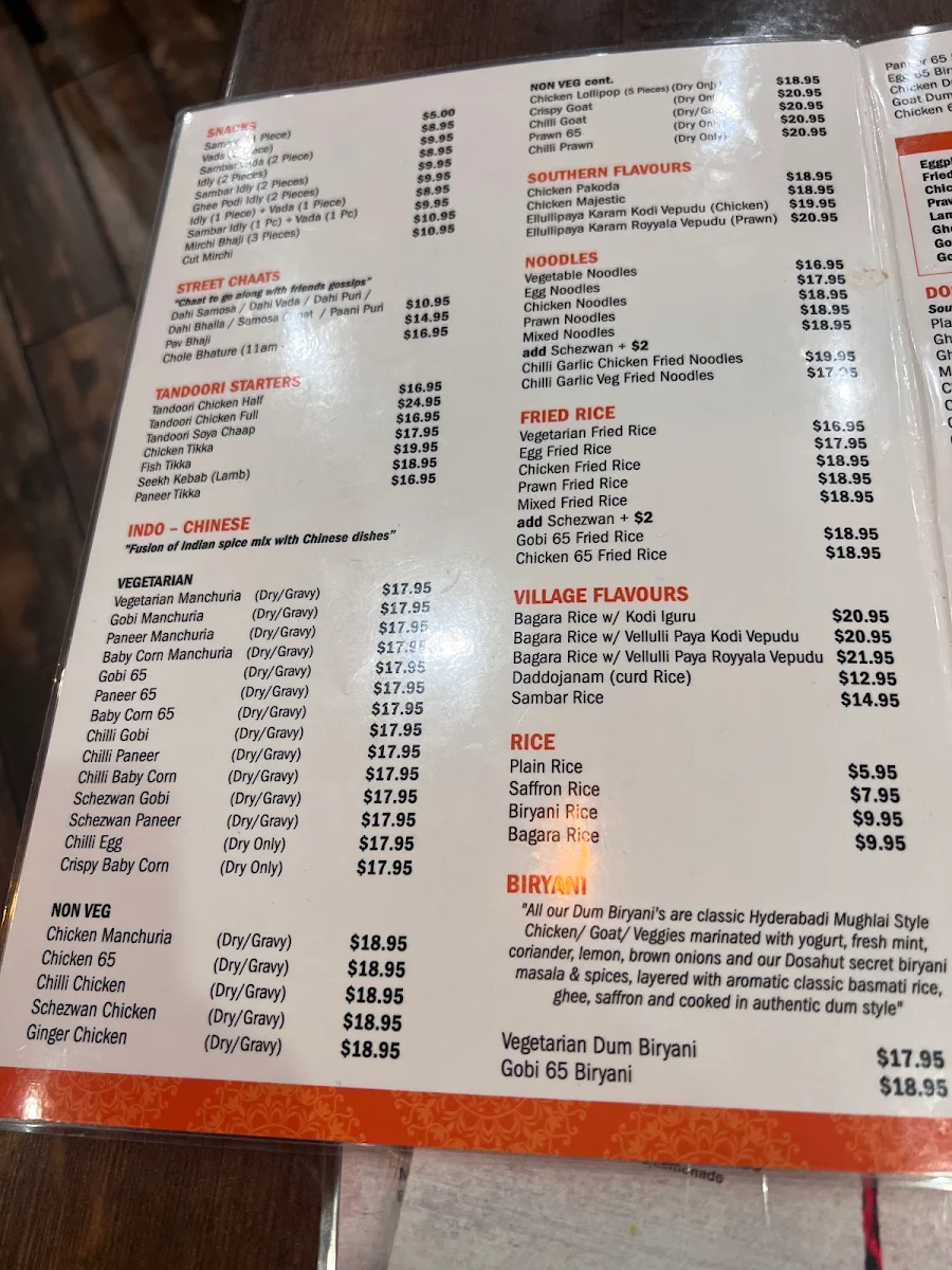 Menu, Dosa Hut Indian Multi Cuisine Restaurant Mount Gravatt