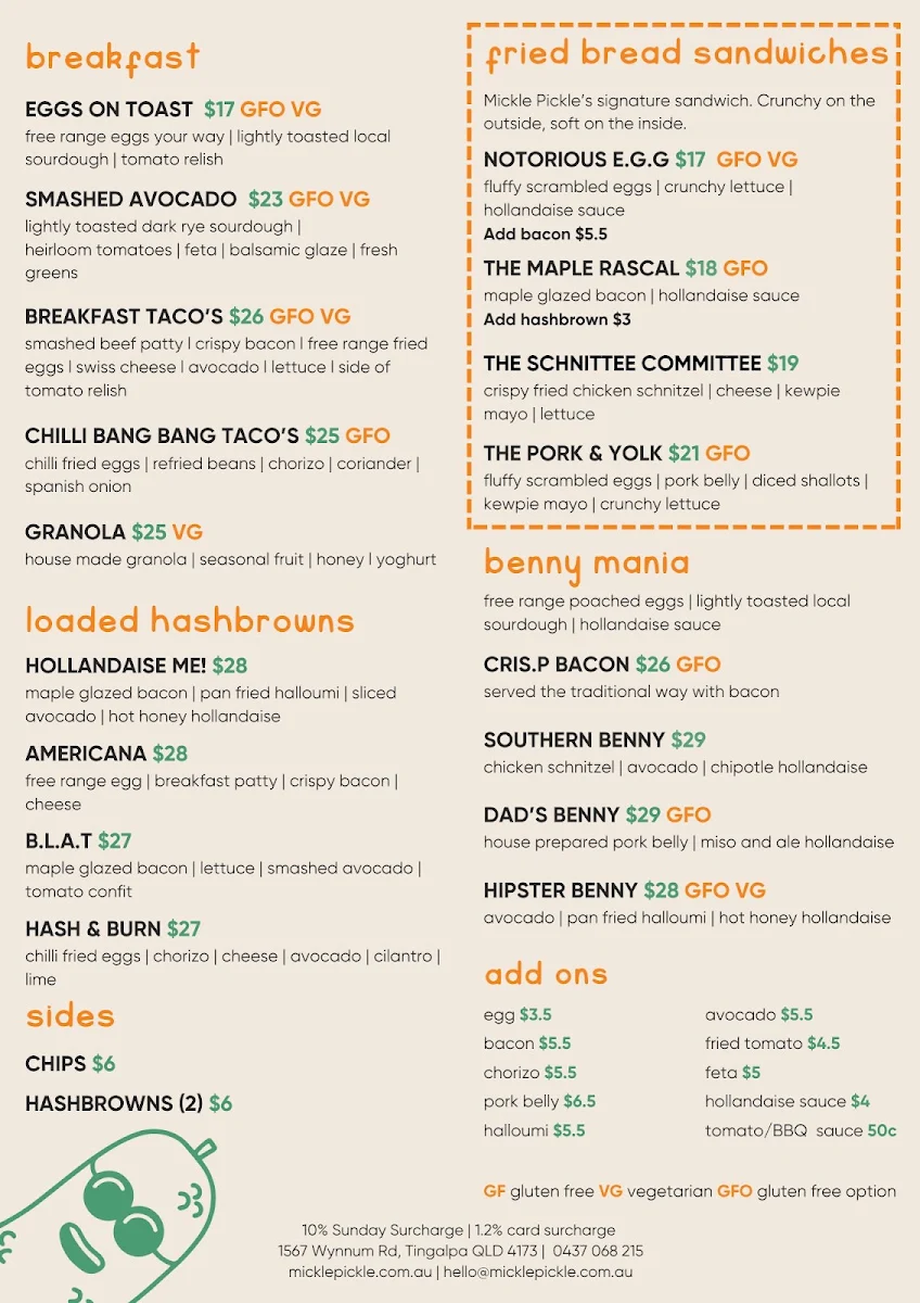 Menu, Mickle Pickle Espresso