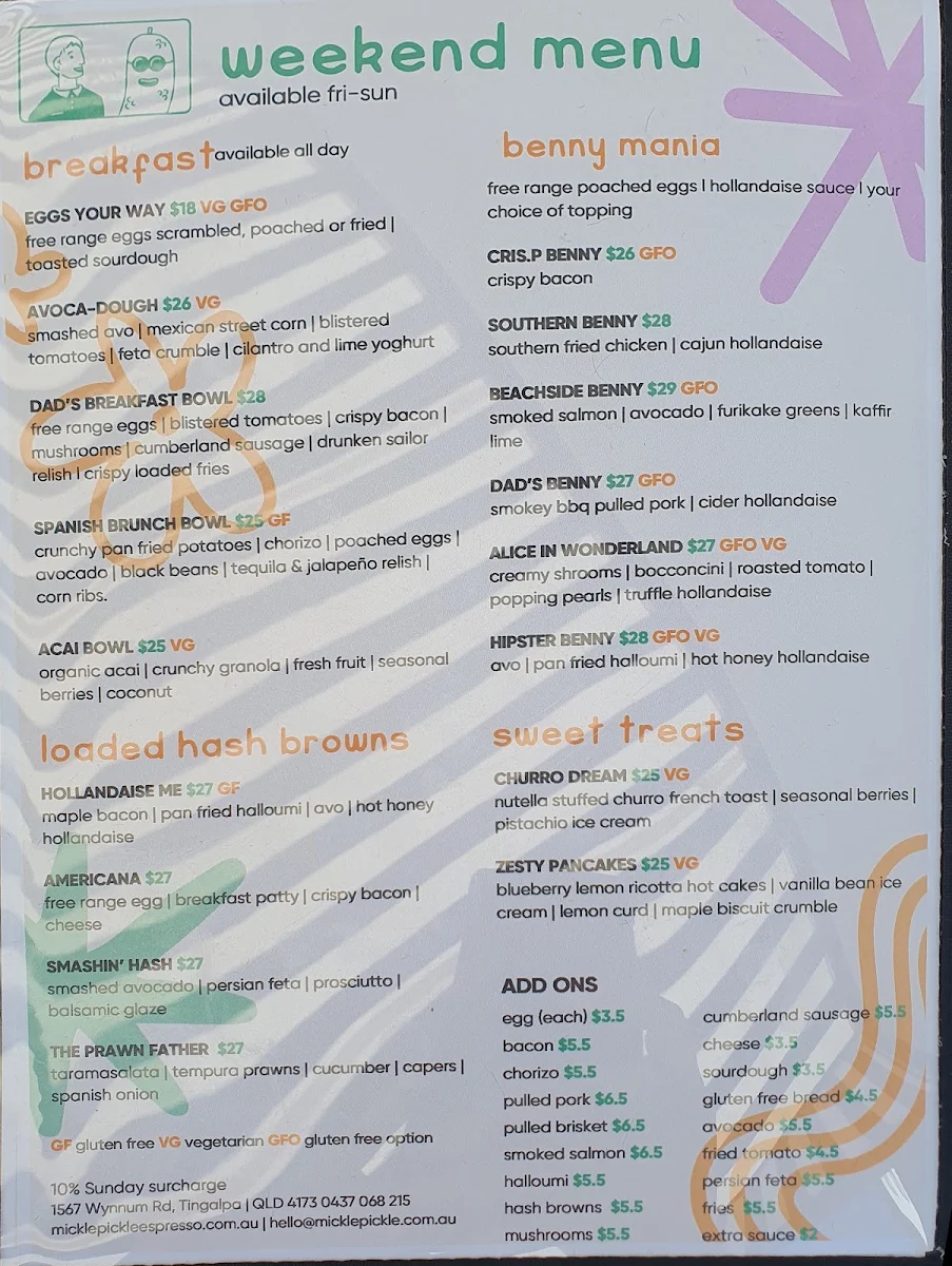 Menu, Mickle Pickle Espresso