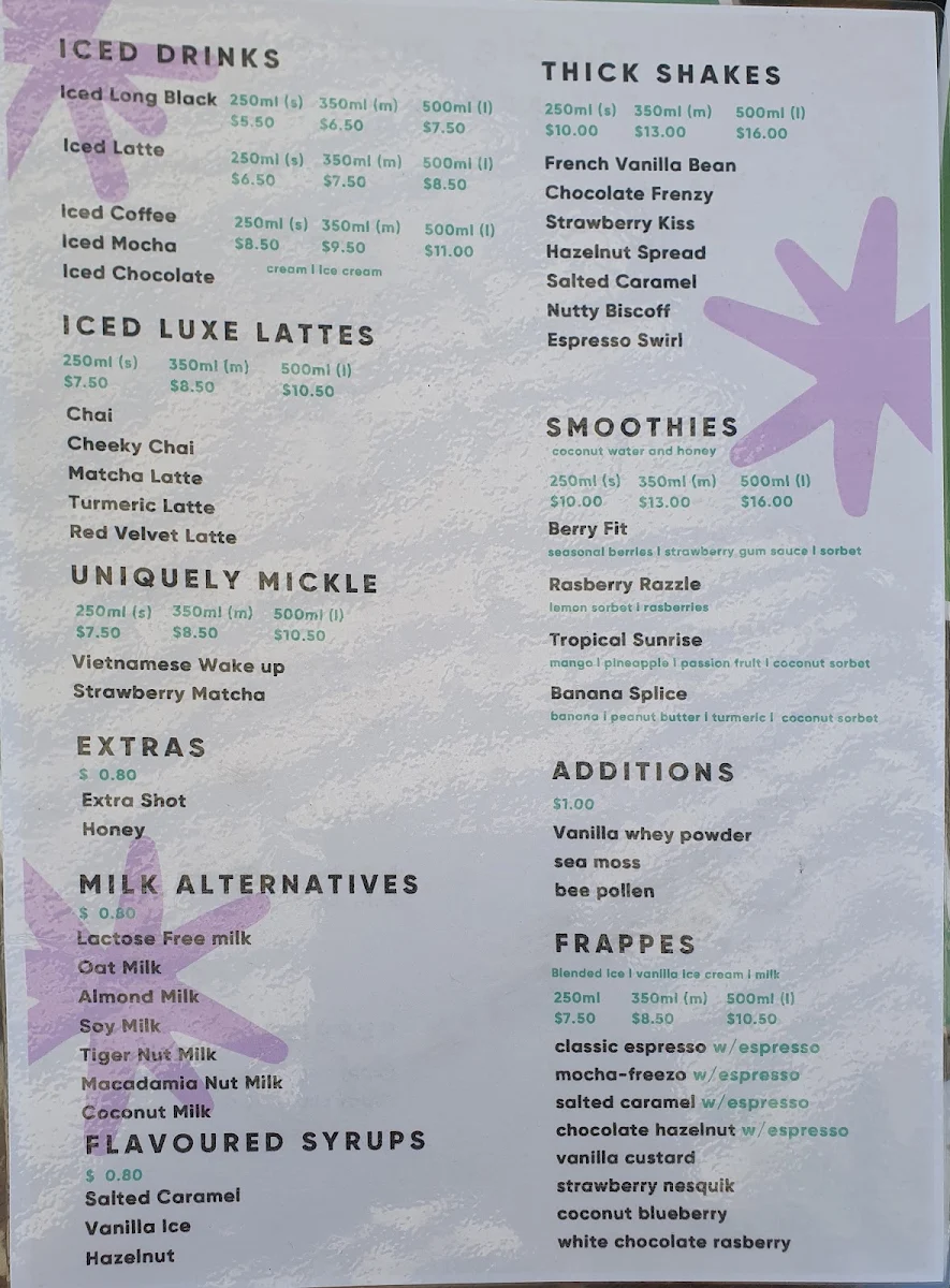 Menu, Mickle Pickle Espresso