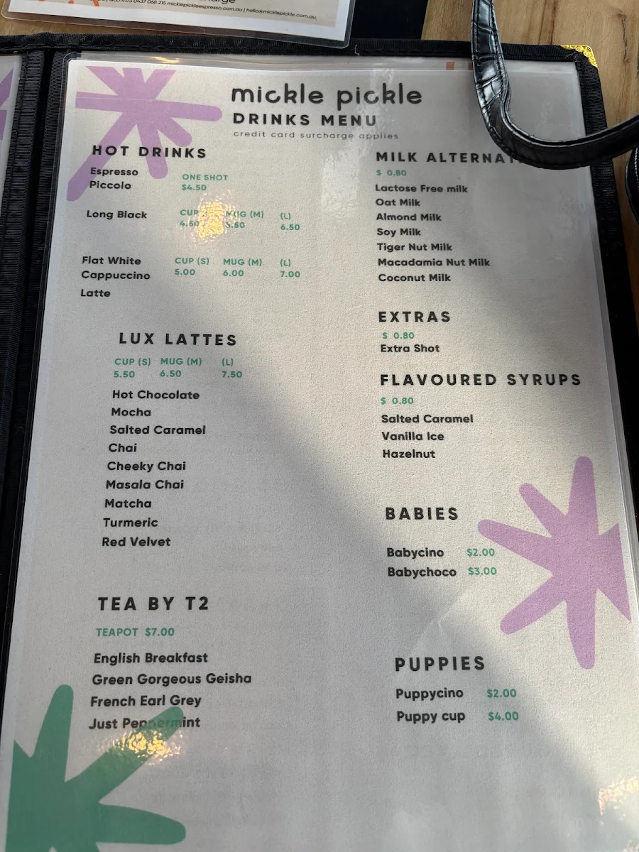 Menu, Mickle Pickle Espresso