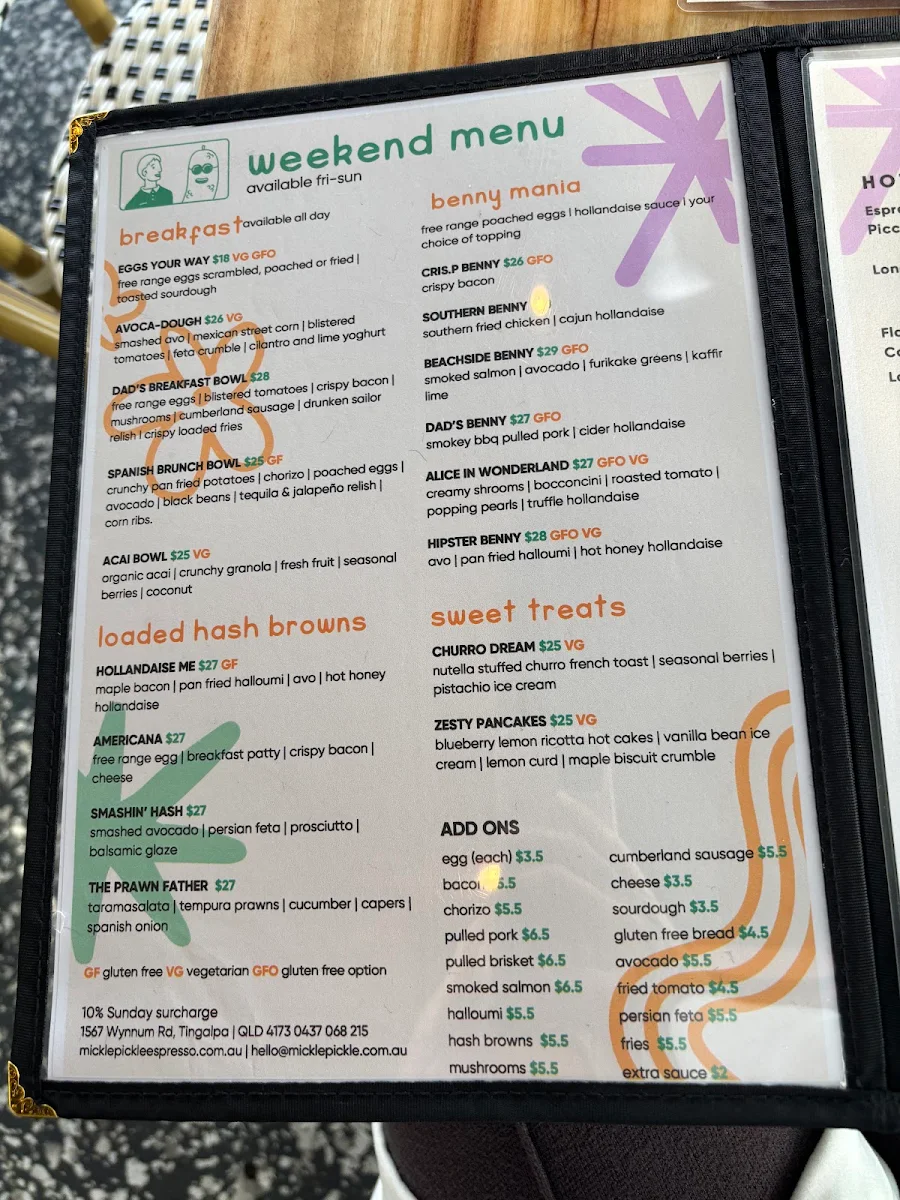 Menu, Mickle Pickle Espresso