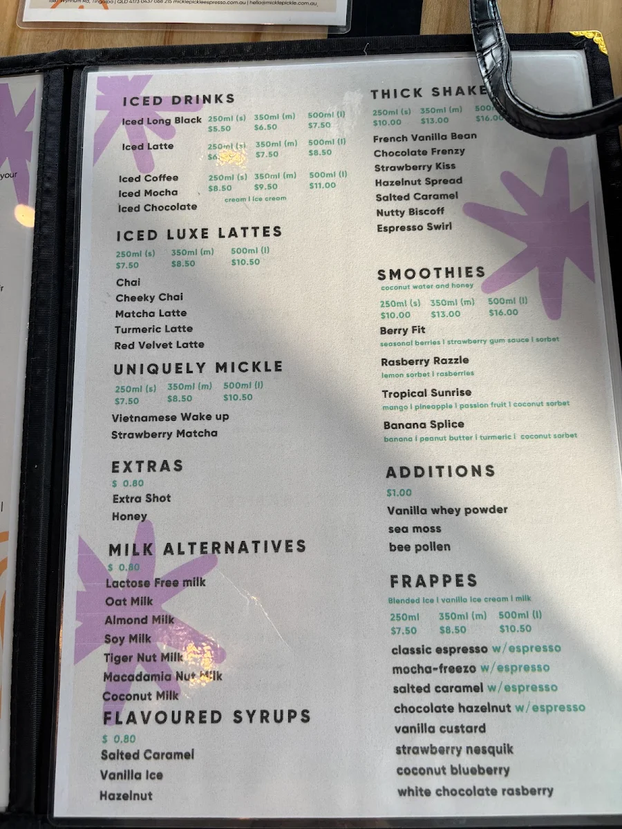 Menu, Mickle Pickle Espresso