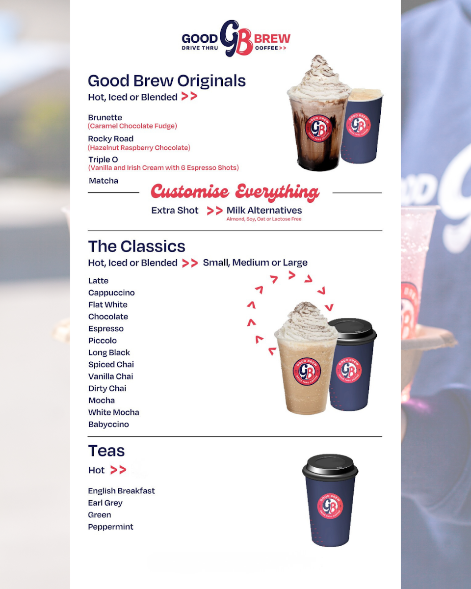 Menu, Good Brew Drive Thru Bairnsdale