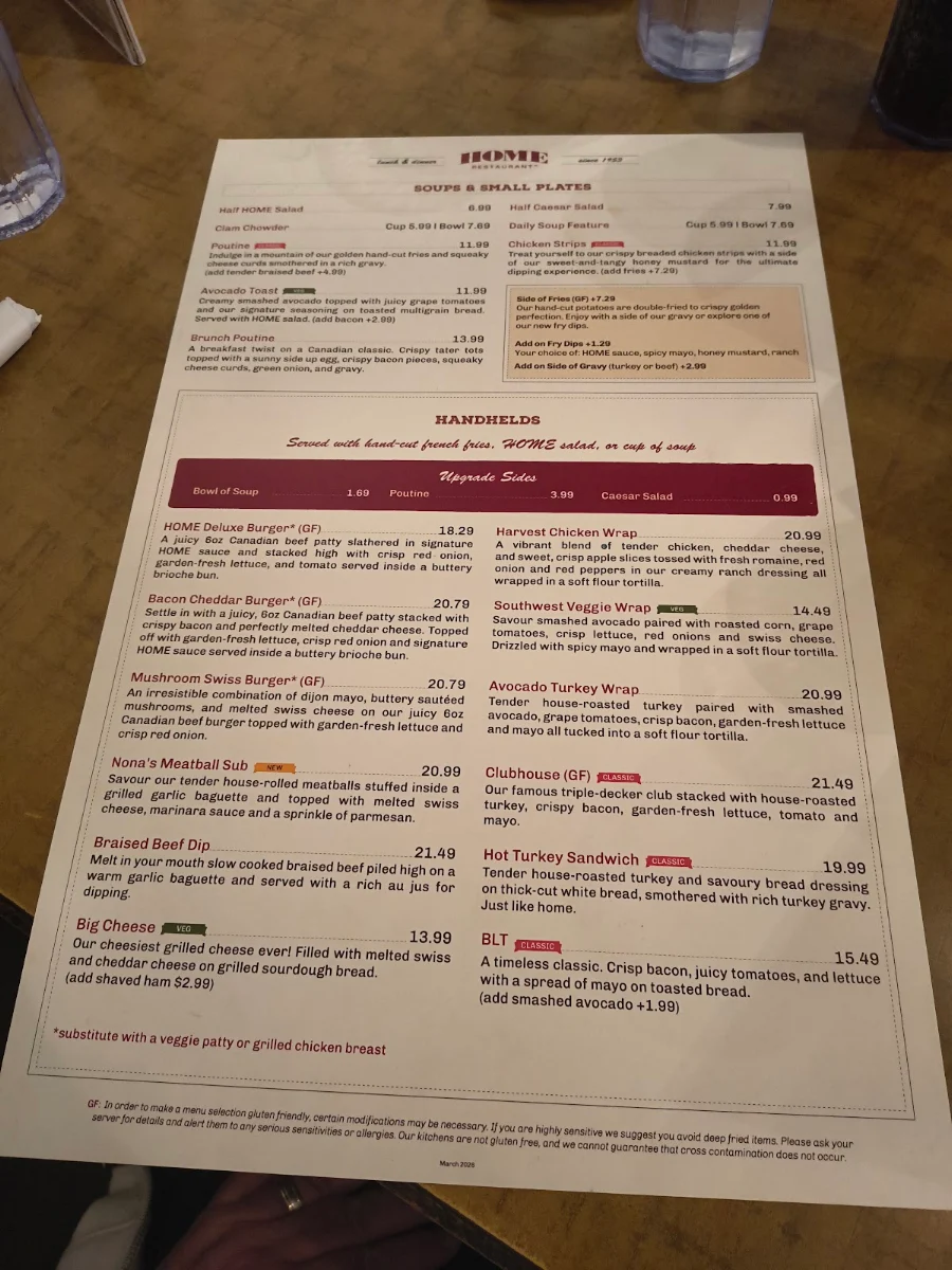 Menu, Home Restaurant