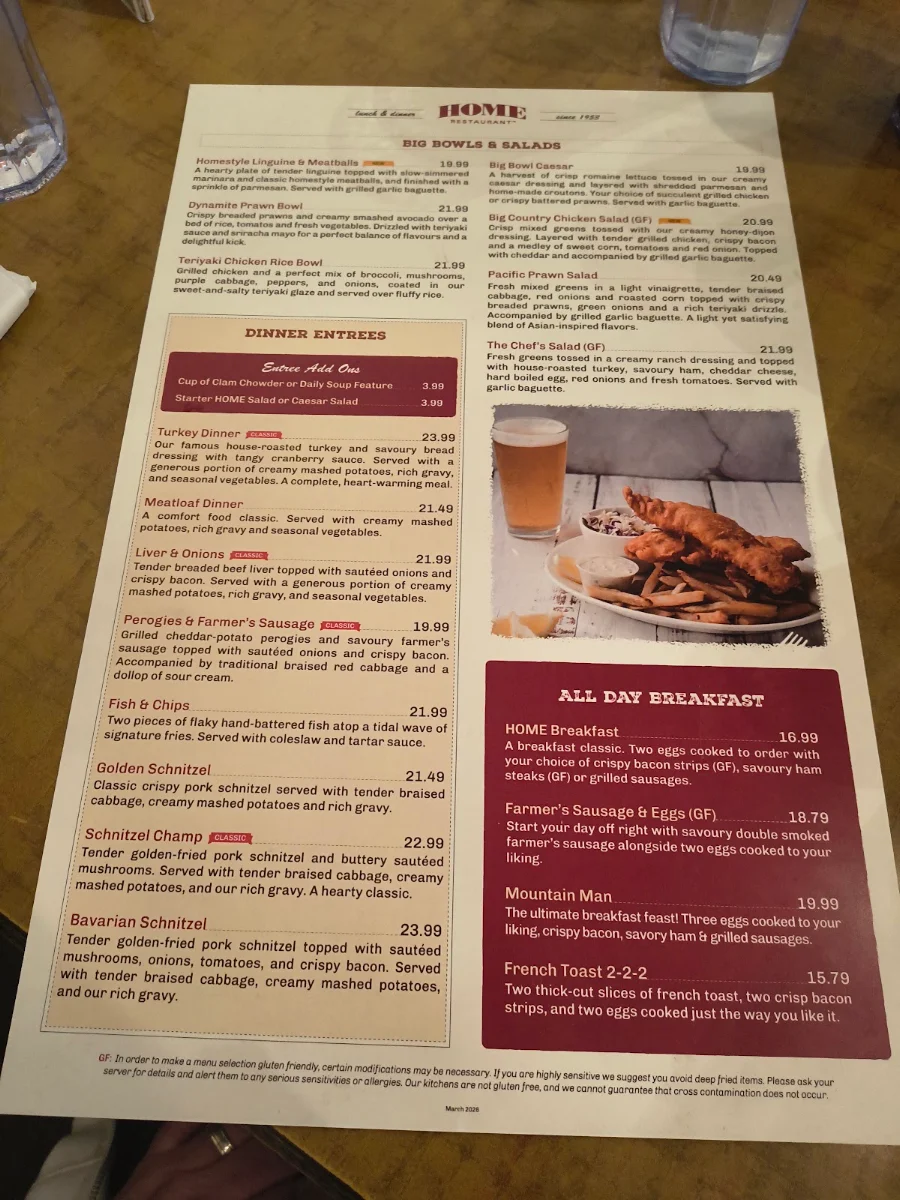 Menu, Home Restaurant