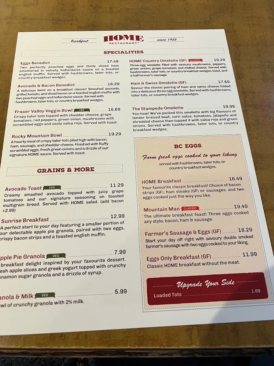 Menu, Home Restaurant