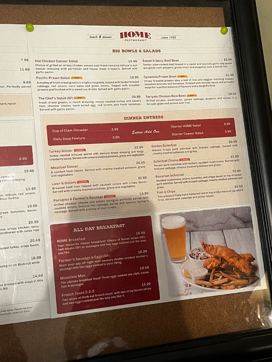 Menu, Home Restaurant