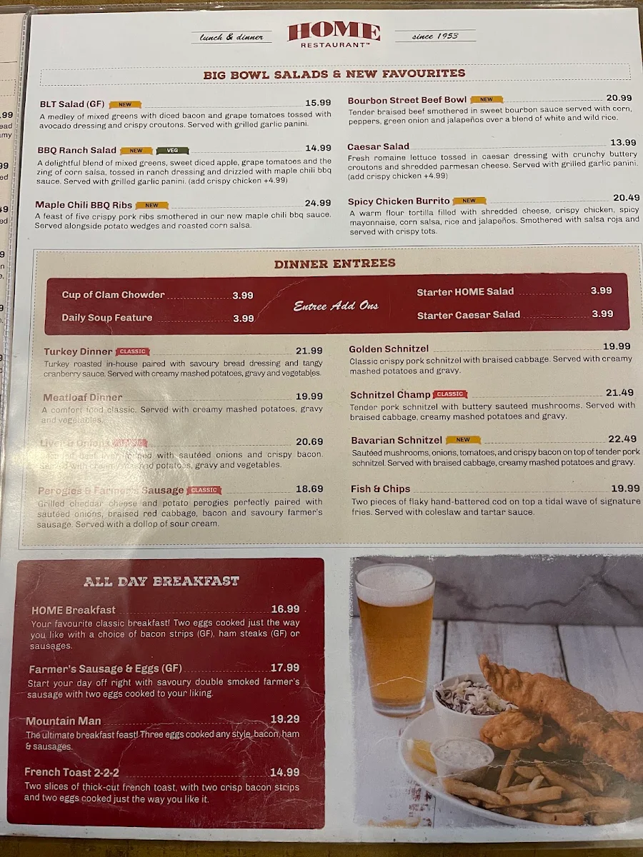 Menu, Home Restaurant