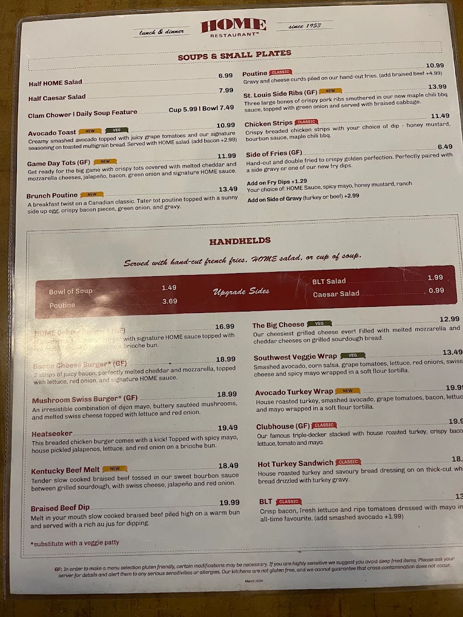 Menu, Home Restaurant