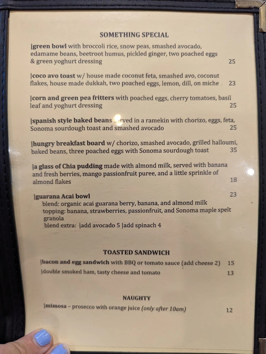 Menu, Cafe Mosman