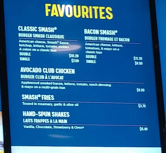 Menu, Smashburger