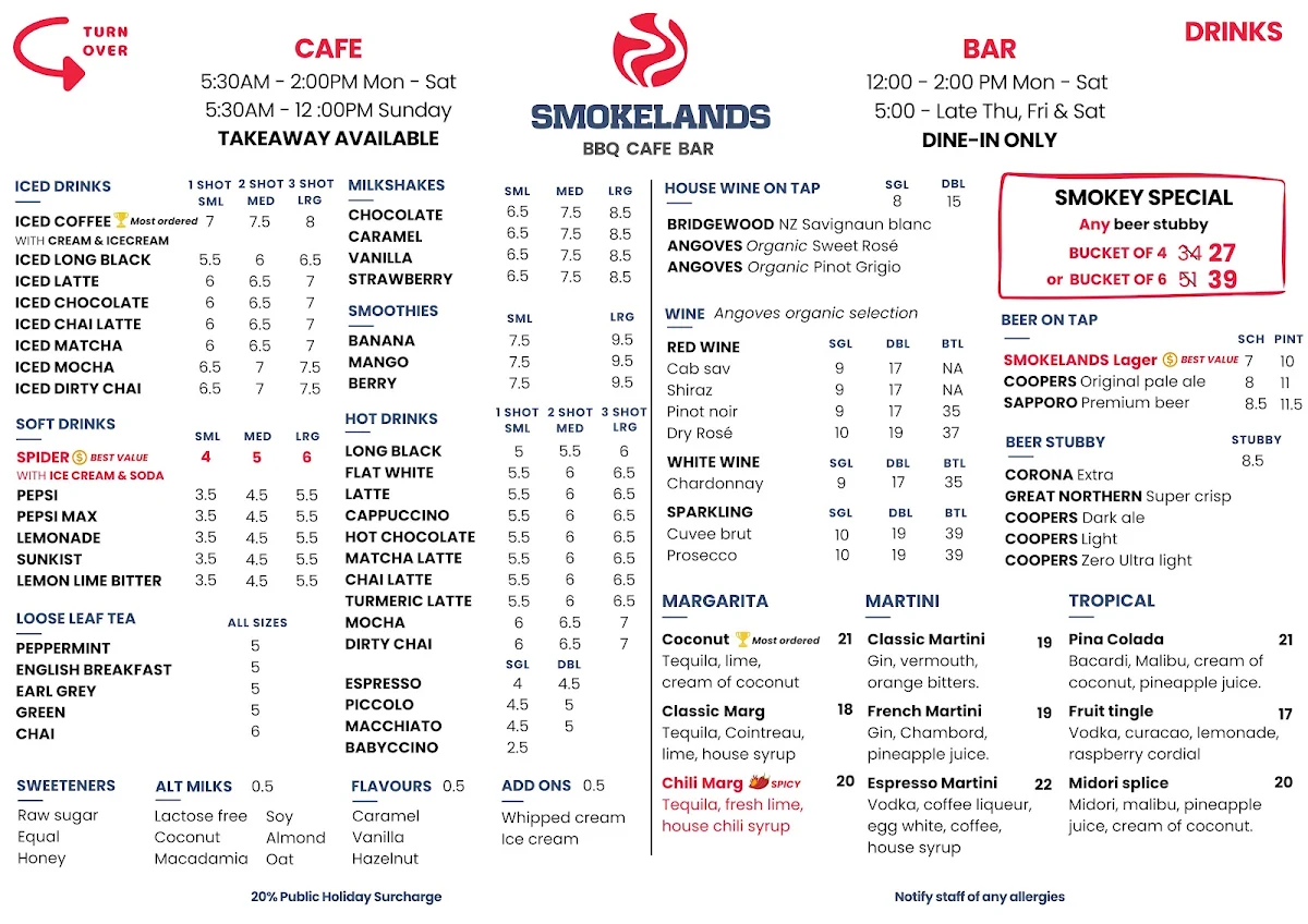 Menu, Smokelands Bbq Cafe Bar