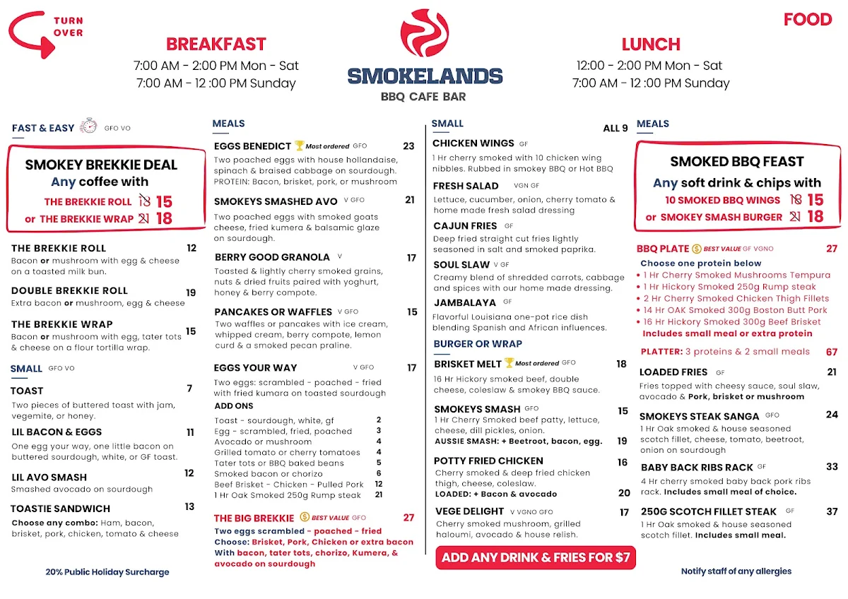 Menu, Smokelands Bbq Cafe Bar