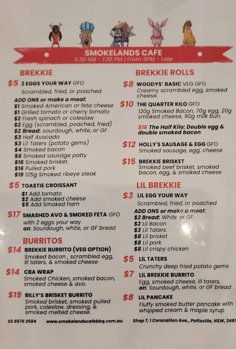 Menu, Smokelands Bbq Cafe Bar