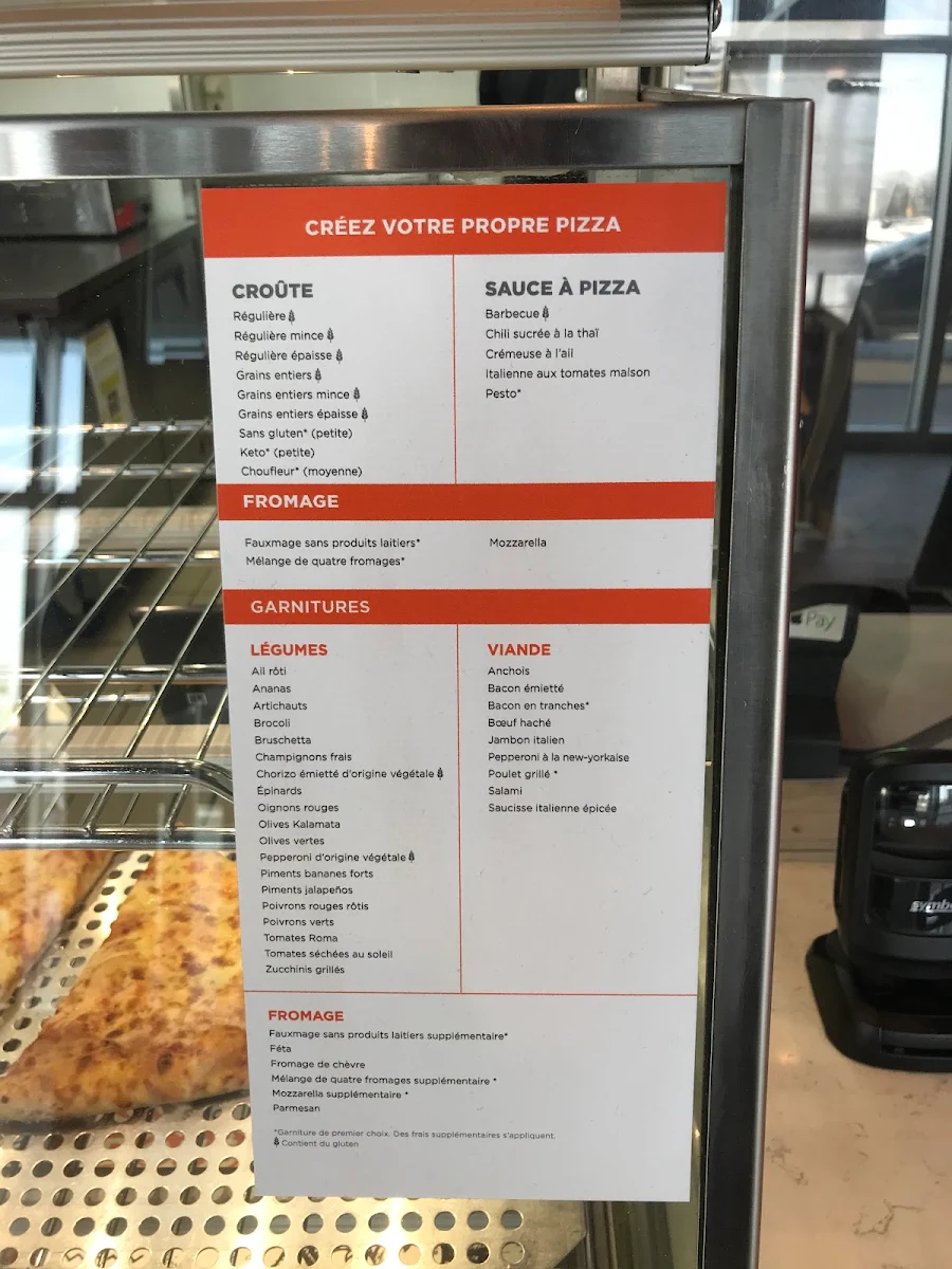 Menu, Pizza Pizza