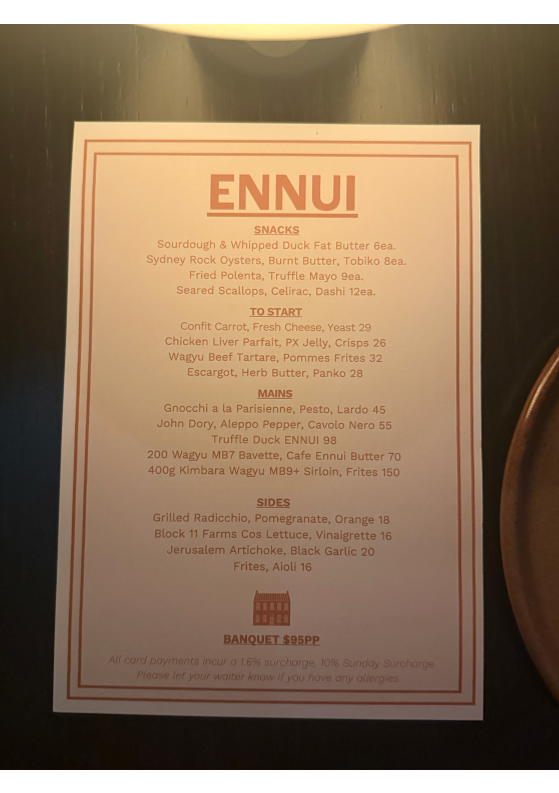 Menu, Ennui
