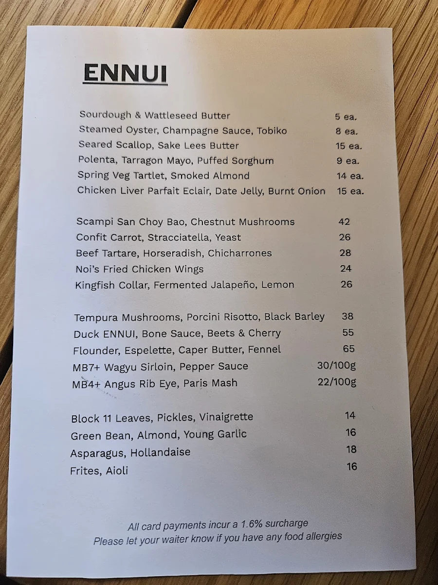 Menu, Ennui