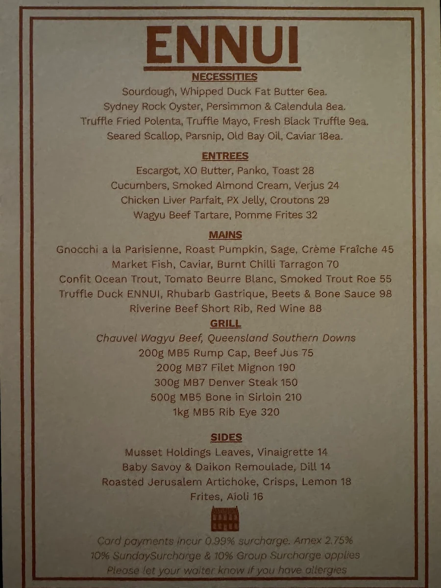 Menu, Ennui