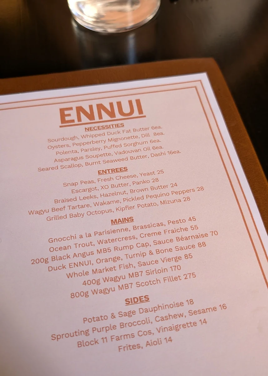 Menu, Ennui