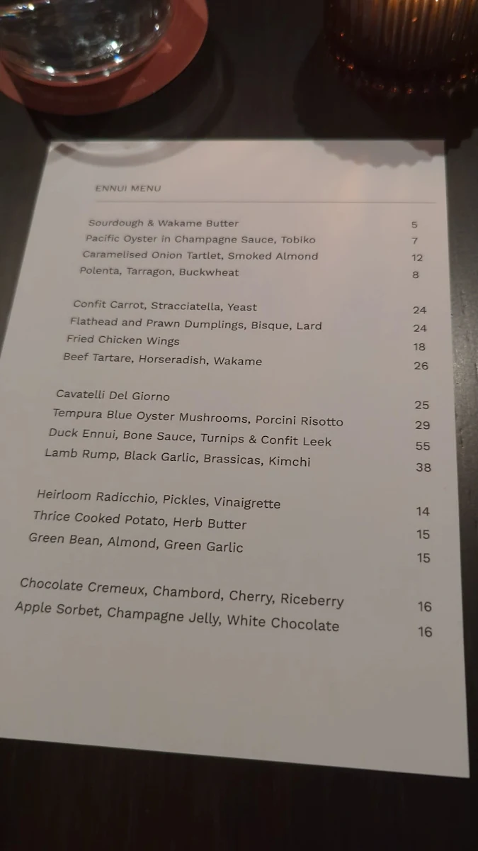 Menu, Ennui