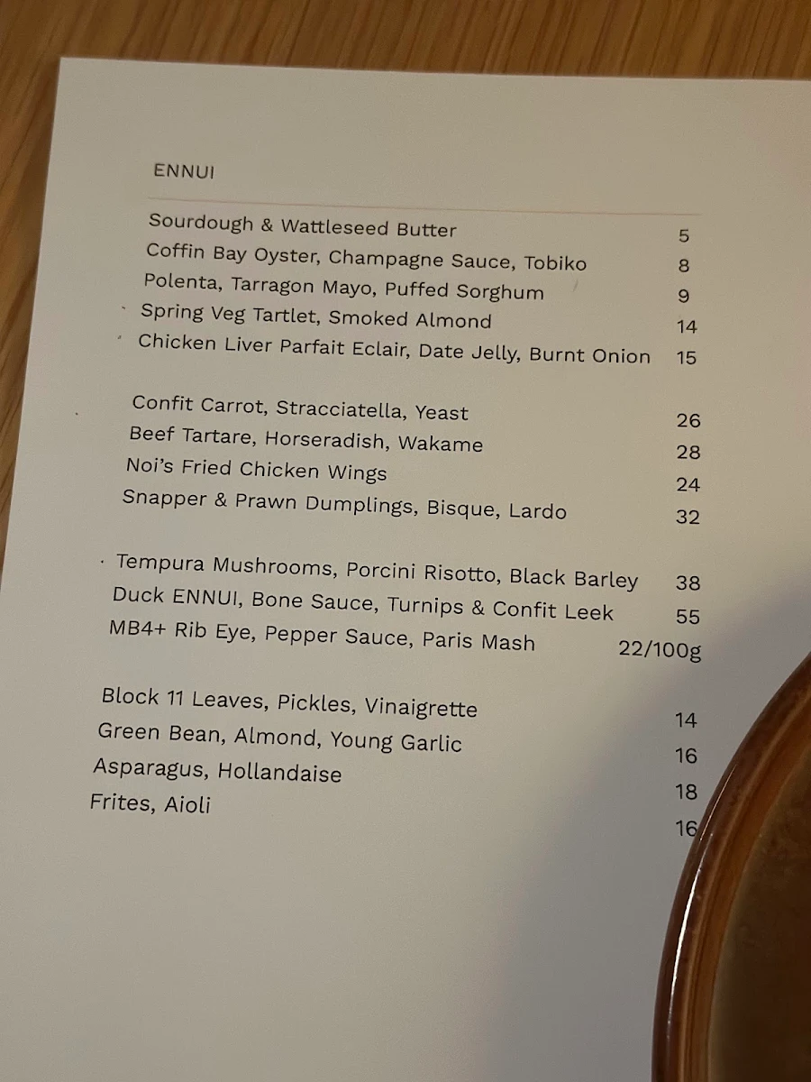Menu, Ennui