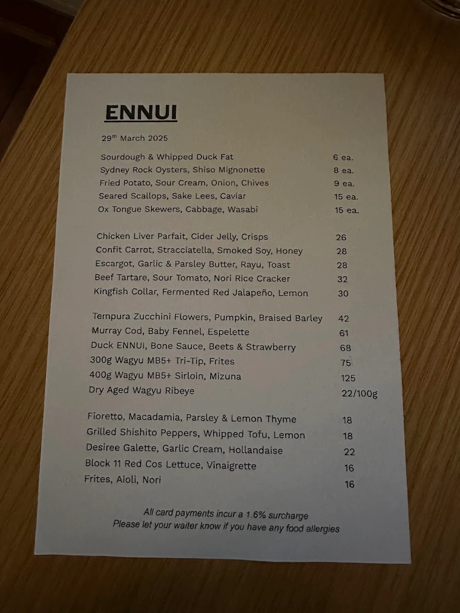 Menu, Ennui