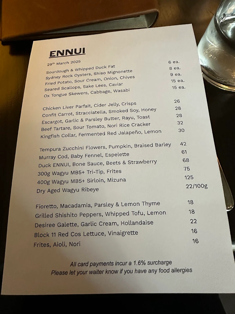 Menu, Ennui