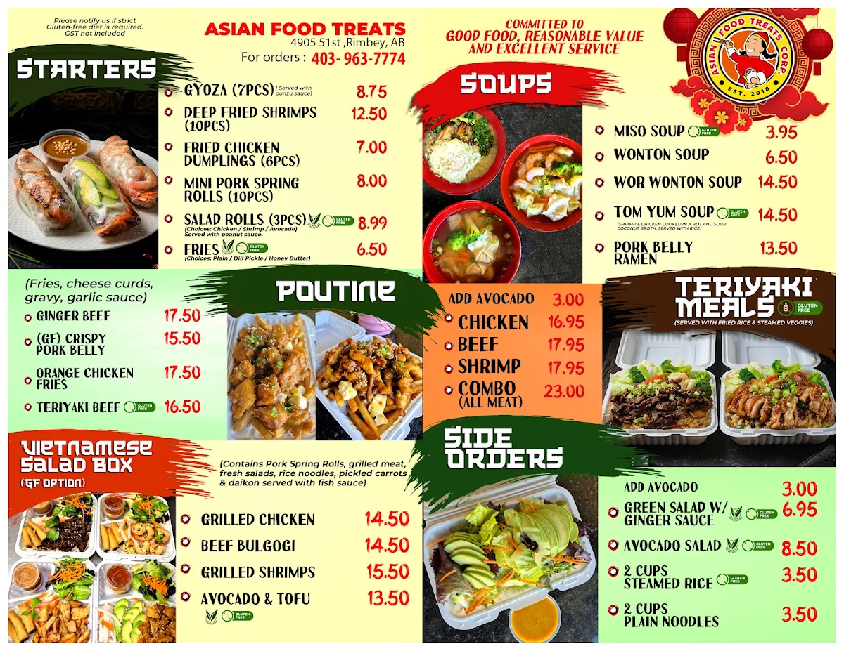 Menu, Asian Food Treats Restaurant
